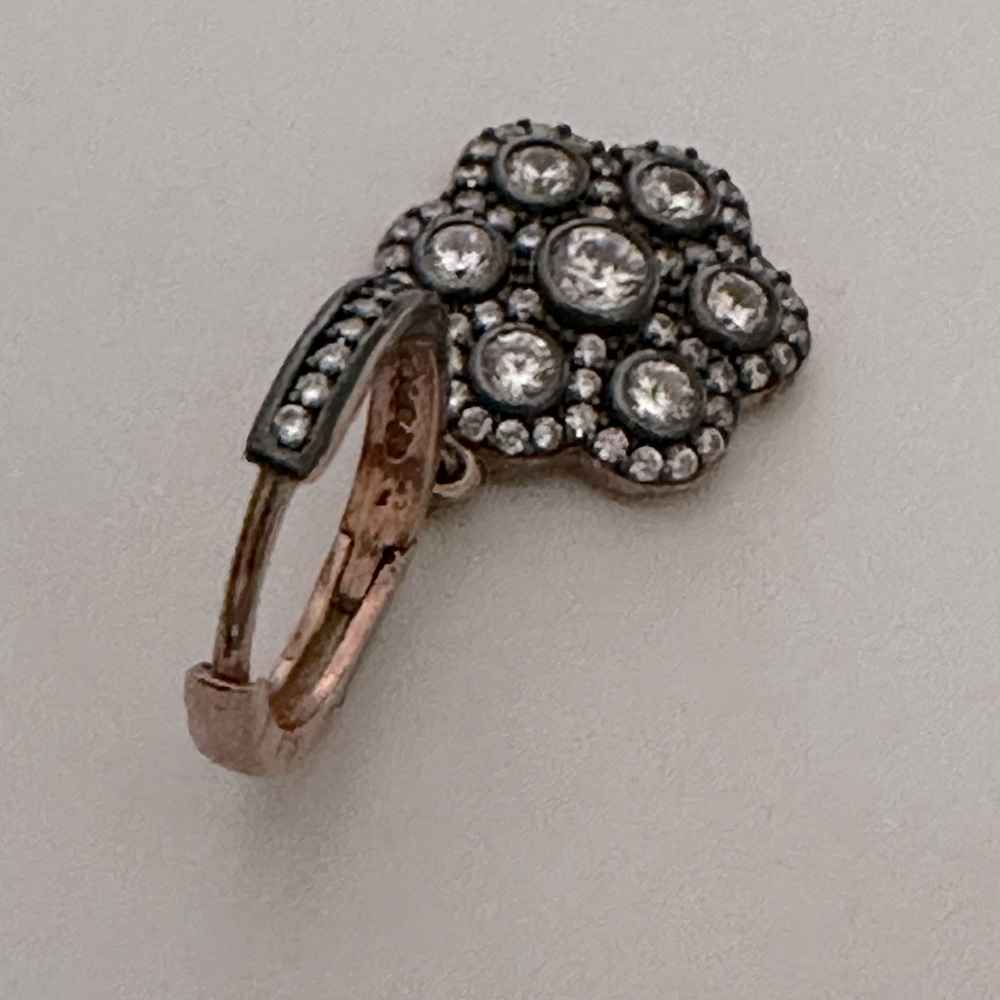925 Silver round hoop zirconia cz stones hoop earrings 14k rose gold plated - Picture 3 of 5